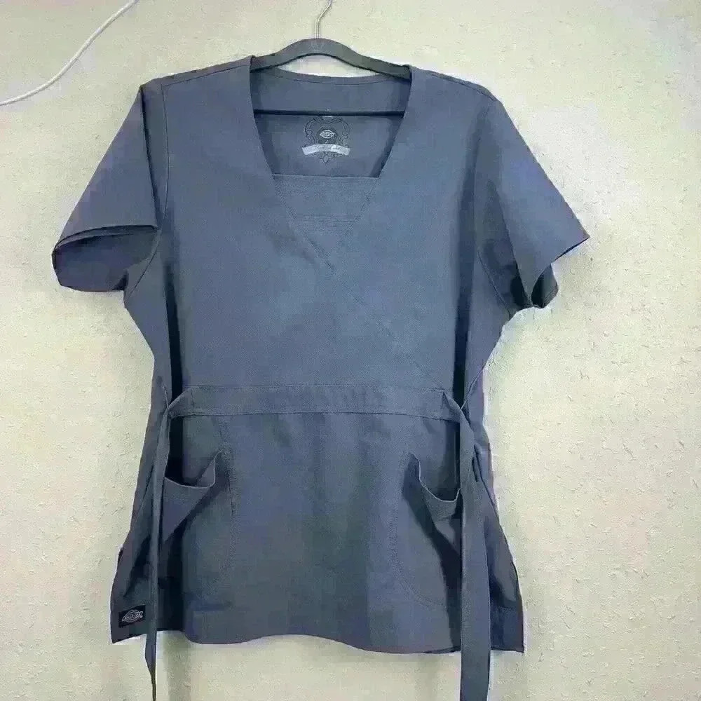 🔥Dickies Black Label Gray  Womens Large Scrub Top TC1